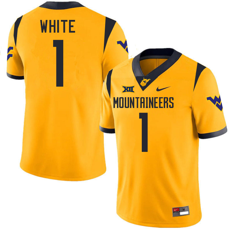 Jahiem White WVU Jersey,West Virginia Mountaineers #1 Jahiem White Jersey Youth College-Gold